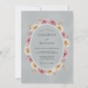 Convite Casamento Vintage Elegante Cinza Ardósia