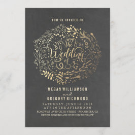 Convite Casamento vintage Elegante do Buquê Floral Dourado