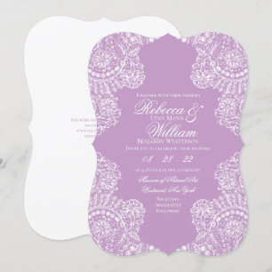 Convite Casamento vintage Elegante Lilac Purple White Lace