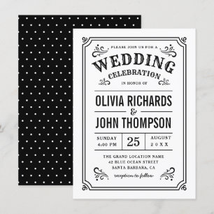 Convite Casamento vintage elegante preto e branco do