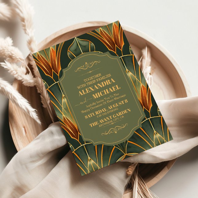 Convite Casamento vintage Elegante Verde-Oliva (Criador carregado)