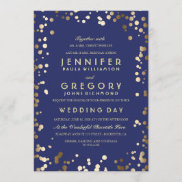 Convite Casamento vintage Elegente Confetti Dourado e Mari