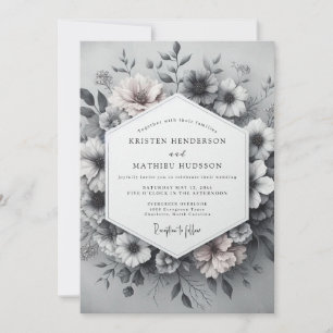 Convite Casamento Vintage Encantador Cinza Ardósia