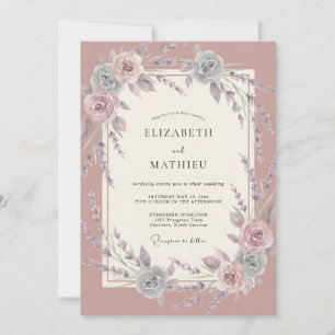 Convite Casamento Vintage Esplêndido Rosa Empoeirada