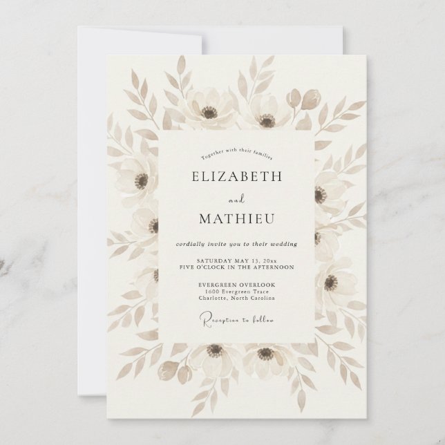 Convite Casamento Vintage Etéreo Creme (Frente)