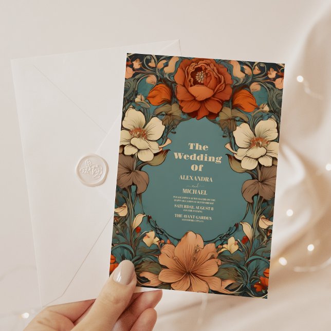 Convite Casamento Vintage Floral Art Nouveau (Criador carregado)