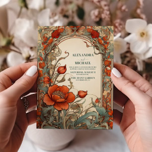 Convite Casamento Vintage Floral Art Nouveau