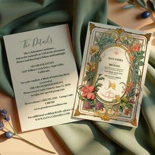 Convite Casamento Vintage Floral Art Nouveau + Detalhes