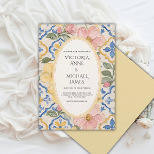 Convite Casamento Vintage Floral Azul da Toscana