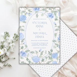Convite Casamento Vintage Floral Azul e Branco