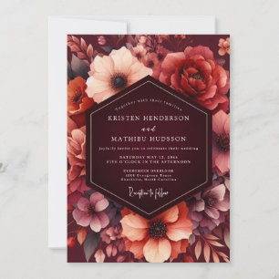 Convite Casamento Vintage Floral Borgonha