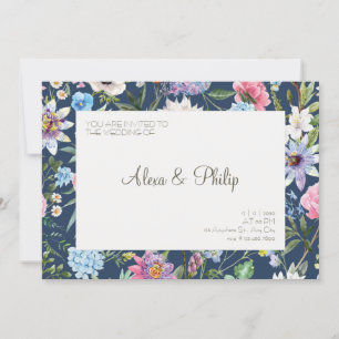 Convite Casamento vintage Floral de Cores Aquáticas Colori