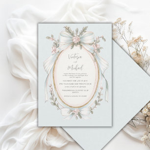 Convite Casamento Vintage Floral Rosa Azul