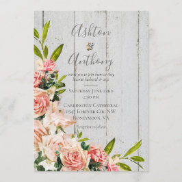 Convite Casamento vintage Floral Russo Blush Watercolor