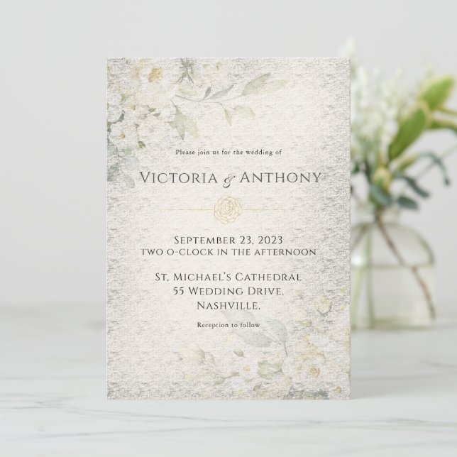 Convite Casamento vintage Floral Rustic (Em pé/Frente)