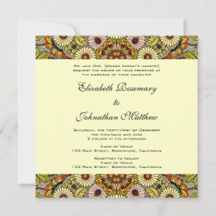 Convite Casamento vintage, Flores de Jardim Borboletas Flo