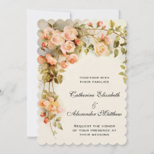 Convite casamento vintage, Flores Rosa Rosa Rosa Anticas,