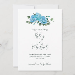 Convite Casamento vintage Flores Rosas Azuis Russos