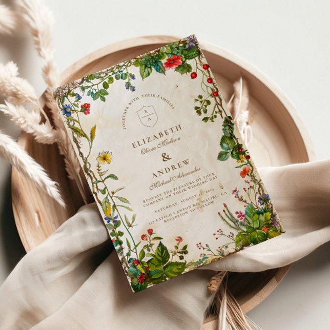 Convite Casamento Vintage Floresta Berry (Criador carregado)