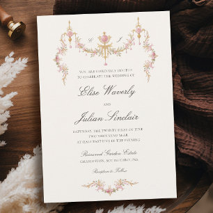 Convite Casamento Vintage Garden French Chateau Soft Blush