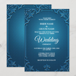 Convite Casamento Vintage Geométrico Azul Turquesa Elegant