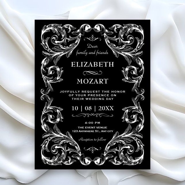 Convite Casamento Vintage Gótico Preto (Criador carregado)