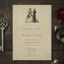 Convite Casamento Vintage Gótico Preto Toile Bege