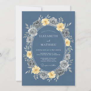 Convite Casamento Vintage Impressionante em Azul Aço