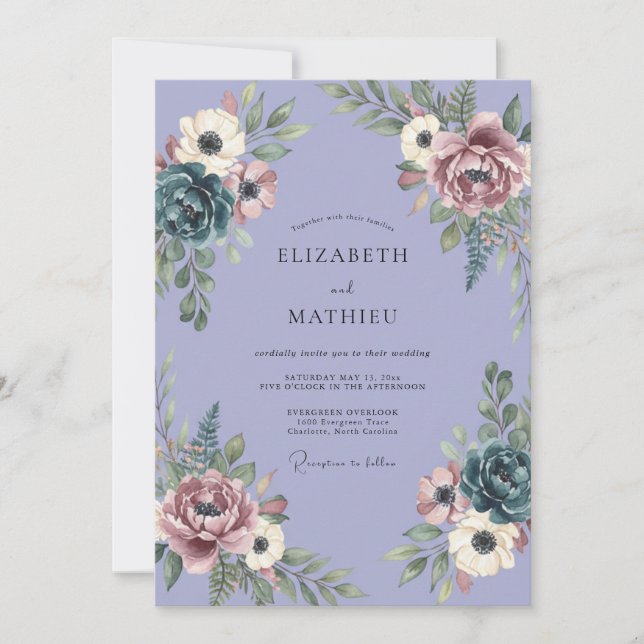 Convite Casamento Vintage Lavanda Mal-humorada (Frente)