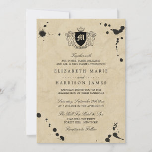 Convite Casamento Vintage Monogramas & Tinta Mancha