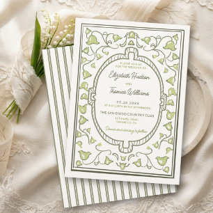 Convite Casamento Vintage Nouveau Vale dos Lírios em Verde