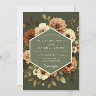 Convite Casamento Vintage Oliva Âmbar