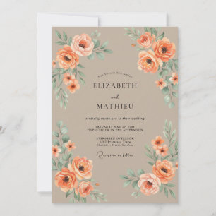 Convite Casamento Vintage Outonal com Tons de Pêssego