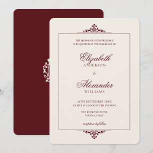 Convite Casamento Vintage Oval Crest Burgundy Vermelho Ant