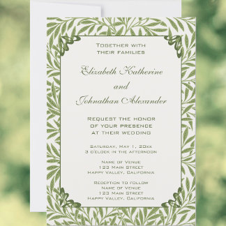Convite Casamento Vintage, Padrão de Folhas de Salgueiro V