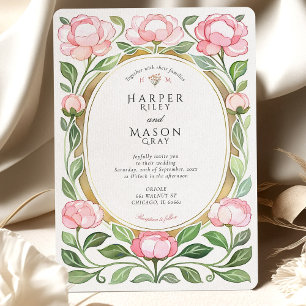 Convite Casamento Vintage Peonies Watercolor