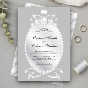 Convite Casamento Vintage Pérola Joia Prata