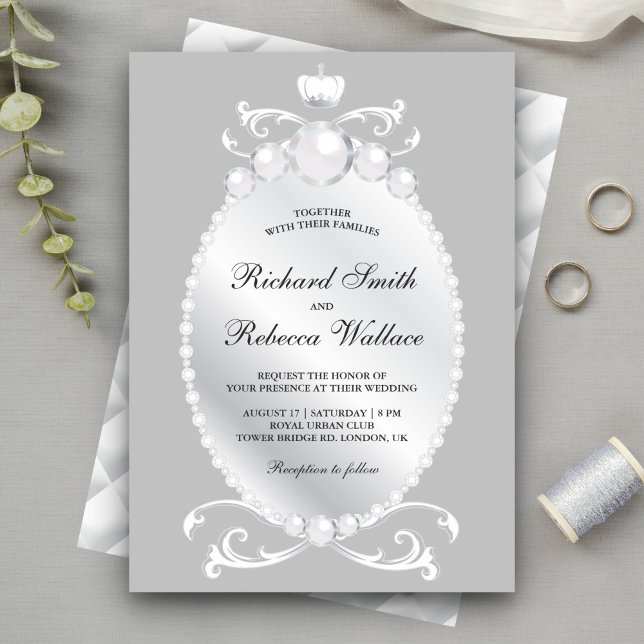 Convite Casamento Vintage Pérola Joia Prata (Criador carregado)