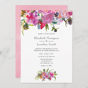 Convite Casamento Vintage Pink Peonies Watercolor
