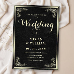 Convite Casamento vintage preto elegante
