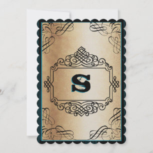 Convite Casamento vintage Preto Metálico Dourado de Estilo