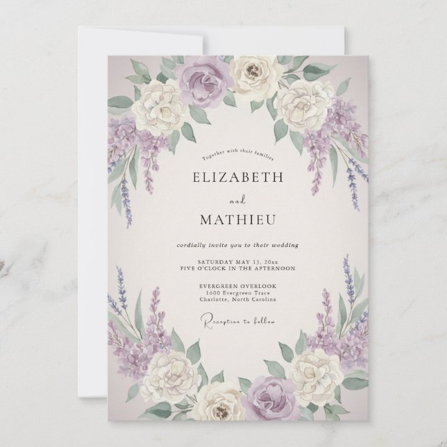 Convite Casamento Vintage Refined Lavanda (Frente)