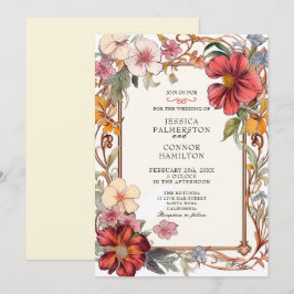 Convite Casamento vintage retro floral