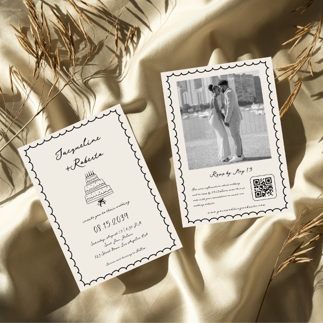 Convite Casamento vintage Retrópico de Bolo Mão Desenhado (Criador carregado)