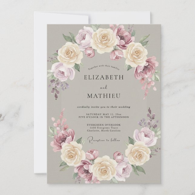 Convite Casamento Vintage Romântico Bege (Frente)