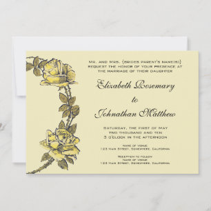 Convite Casamento vintage, Rosa Amarelo de Jardim Anítico