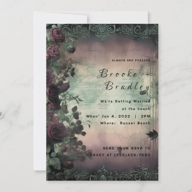 Convite Casamento Vintage Rosa Verde e Marrom (Frente)