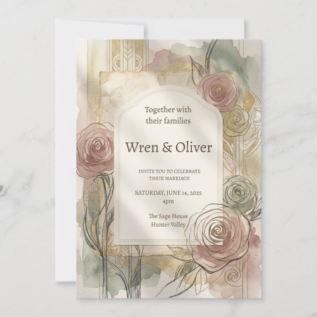 Convite Casamento Vintage Rose (Frente)