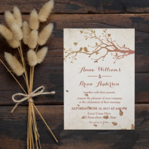 Convite Casamento vintage Rústico de Árvore de Queda de 