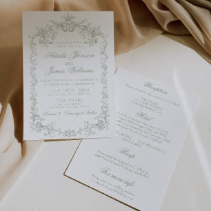 Convite Casamento Vintage Sage Green Old Money Tudo Em Um